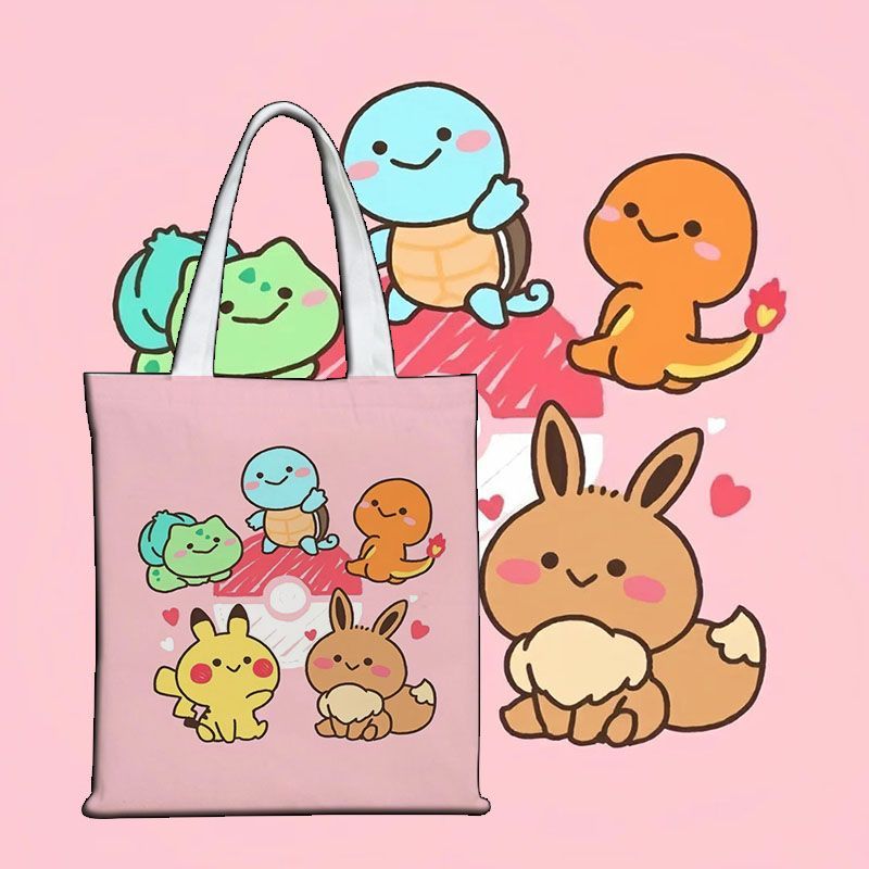 Shopper Tote Canvas - Симпатичная холщовая сумка Pokémon, холщовая сумка-тоут,