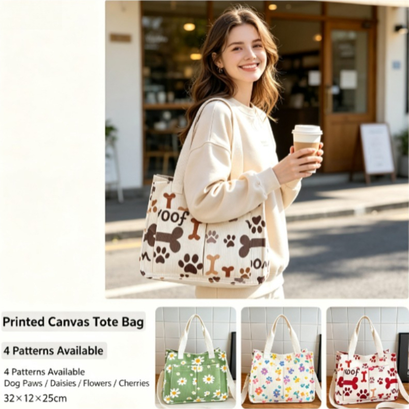 Shopper Tote Canvas - Модная вельветовая эко-сумка, вместительная простая городская